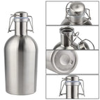 32OZ/64OZ Stainless Steel Beer Growler, Homebrew Portable Beer Barrel Secure Swing Top Lid Craft Beer Bottle Tight Airtight Seal