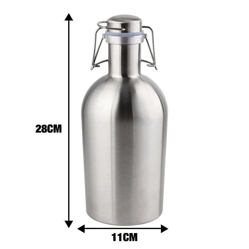 32OZ/64OZ Stainless Steel Beer Growler, Homebrew Portable Beer Barrel Secure Swing Top Lid Craft Beer Bottle Tight Airtight Seal