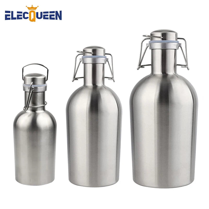 32OZ/64OZ Stainless Steel Beer Growler, Homebrew Portable Beer Barrel Secure Swing Top Lid Craft Beer Bottle Tight Airtight Seal