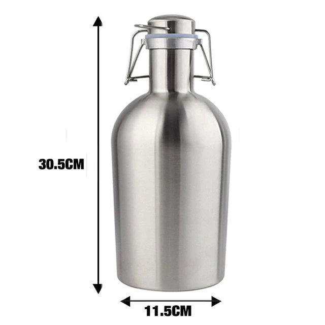32OZ/64OZ Stainless Steel Beer Growler, Homebrew Portable Beer Barrel Secure Swing Top Lid Craft Beer Bottle Tight Airtight Seal