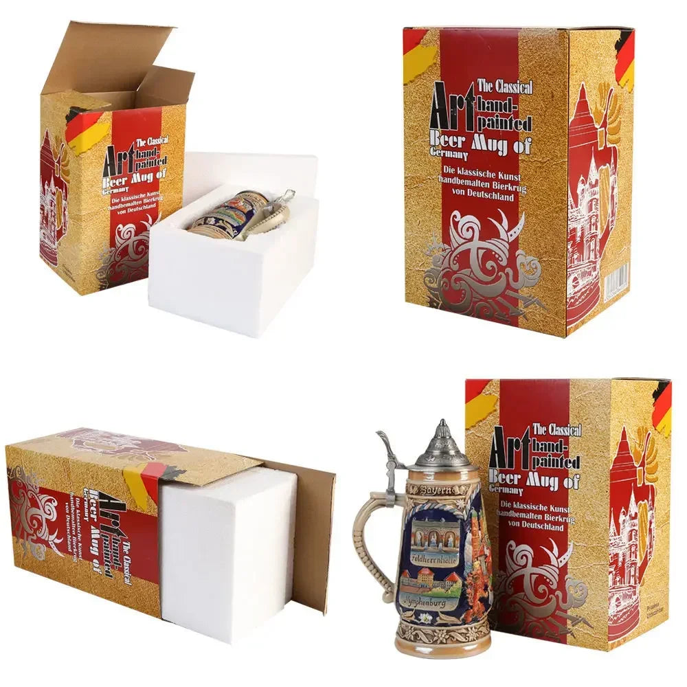 German Beer Stein Mug Large Capacity Retro Ceramic Beer Mugs Handmade Cup Germany Tankard Glass Mug 600ml Best Fathers Mens Gift