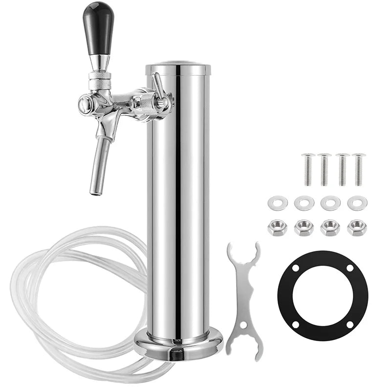 Beer Tower, Single Faucet Beer Kegerator Dispenser, 3-Inch Column Homebrew Draft Beer Dispensing, with Complete Installation Kit