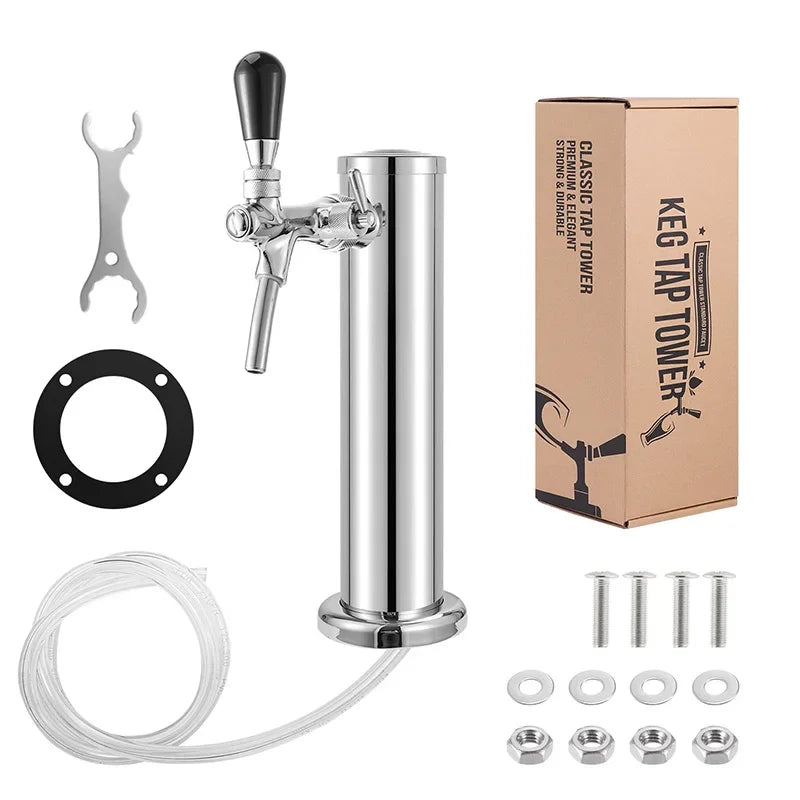 Beer Tower, Single Faucet Beer Kegerator Dispenser, 3-Inch Column Homebrew Draft Beer Dispensing, with Complete Installation Kit