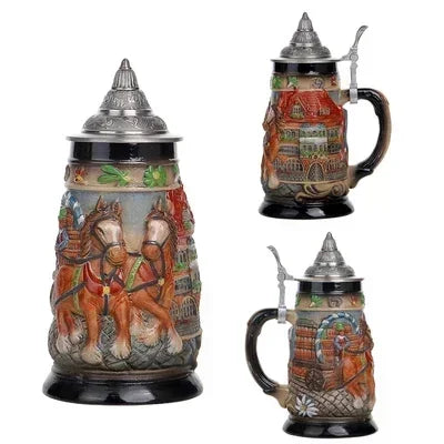 German Beer Stein Mug Large Capacity Retro Ceramic Beer Mugs Handmade Cup Germany Tankard Glass Mug 600ml Best Fathers Mens Gift