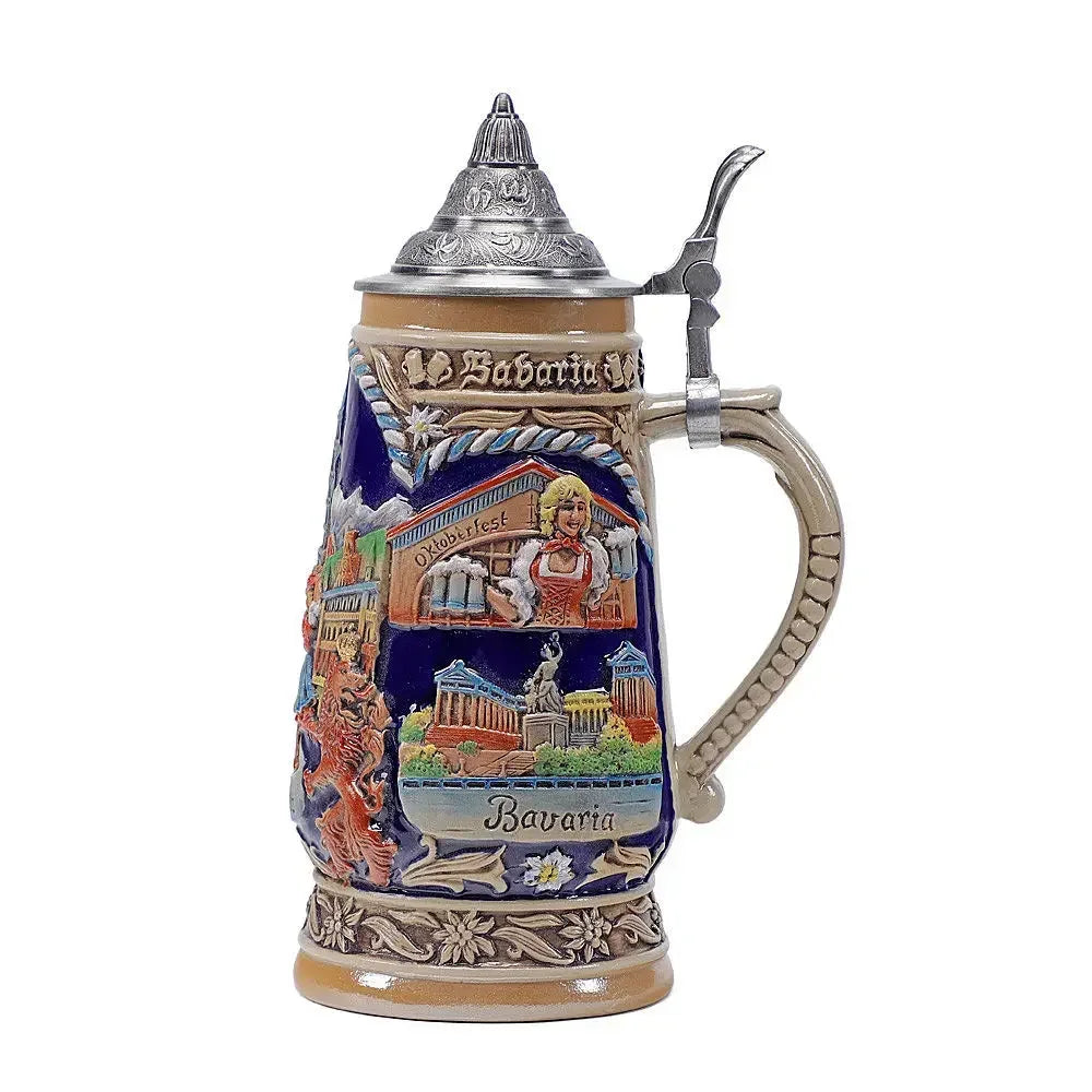 German Beer Stein Mug Large Capacity Retro Ceramic Beer Mugs Handmade Cup Germany Tankard Glass Mug 600ml Best Fathers Mens Gift