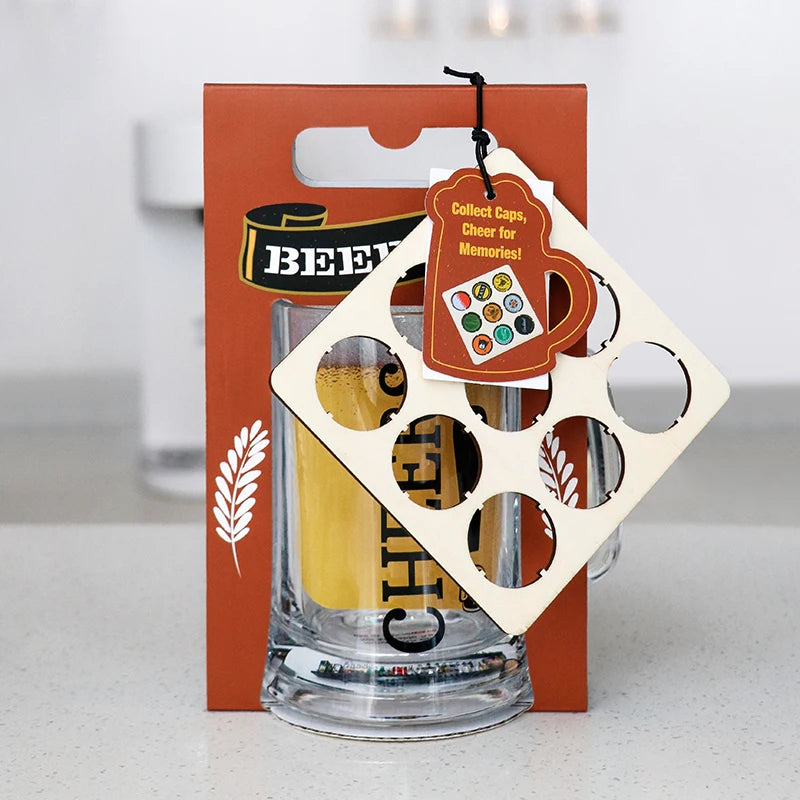 BespritGift New Novelty Products 500ml Beer Glass Mug Set With Cap Collector Wooden Coaster Birthday Father's Day Gifts for Men