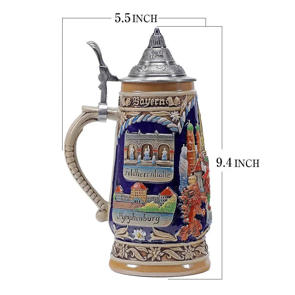 German Beer Stein Mug Large Capacity Retro Ceramic Beer Mugs Handmade Cup Germany Tankard Glass Mug 600ml Best Fathers Mens Gift