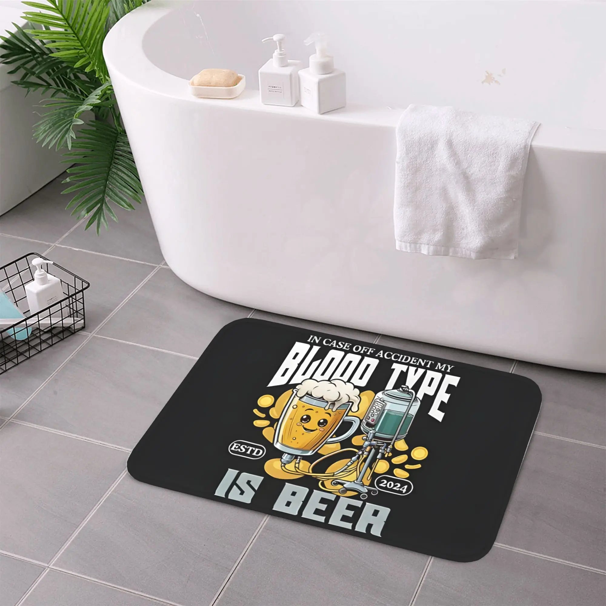 Humorous 'Blood Type is Beer' Doormat - High-Quality Non-Slip Floor Mat, Perfect for Beer Lovers and Fun Home Decor