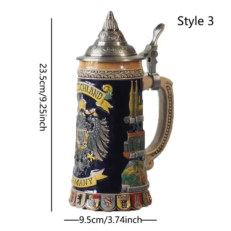 German Beer Stein Mug Large Capacity Retro Ceramic Beer Mugs Handmade Cup Germany Tankard Glass Mug 600ml Best Fathers Mens Gift