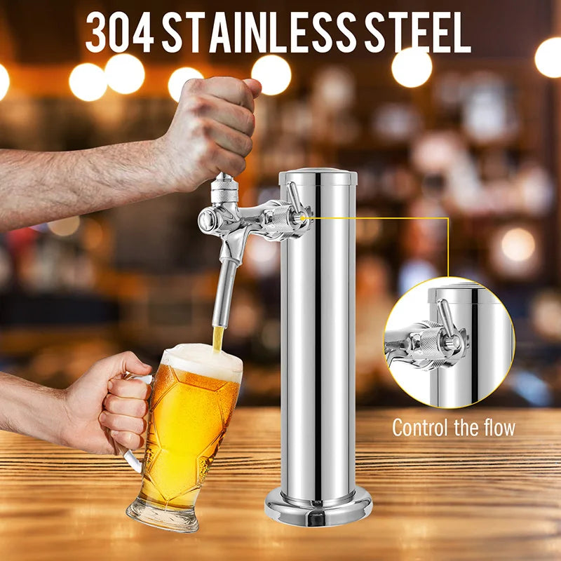 Beer Tower, Single Faucet Beer Kegerator Dispenser, 3-Inch Column Homebrew Draft Beer Dispensing, with Complete Installation Kit