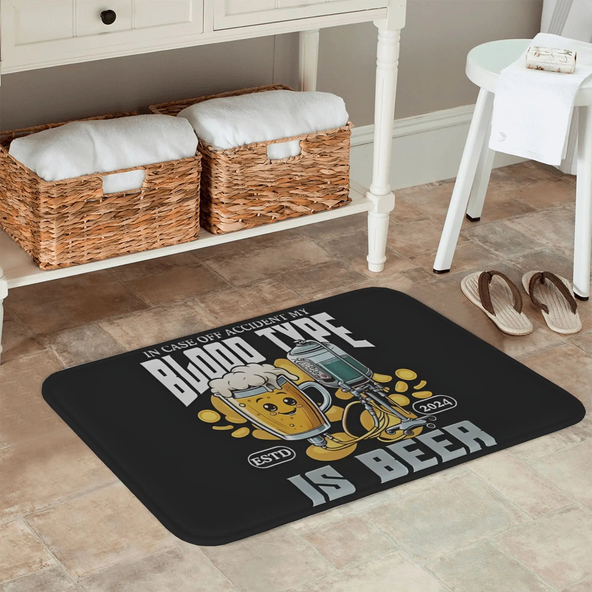 Humorous 'Blood Type is Beer' Doormat - High-Quality Non-Slip Floor Mat, Perfect for Beer Lovers and Fun Home Decor