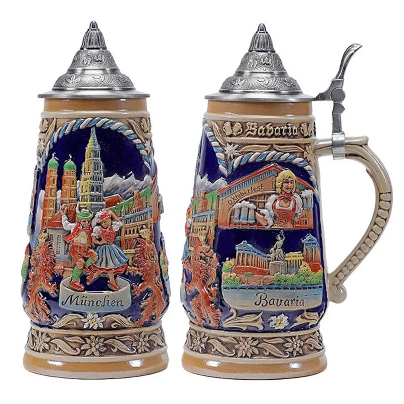 German Beer Stein Mug Large Capacity Retro Ceramic Beer Mugs Handmade Cup Germany Tankard Glass Mug 600ml Best Fathers Mens Gift