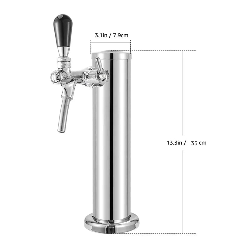 Beer Tower, Single Faucet Beer Kegerator Dispenser, 3-Inch Column Homebrew Draft Beer Dispensing, with Complete Installation Kit